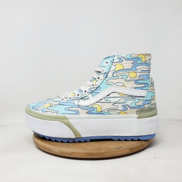 Vans Sk8-Hi Stackform Shoe Women 7.5 Blue Yellow Change Platform Tapered Sneaker - Picture 1 of 13